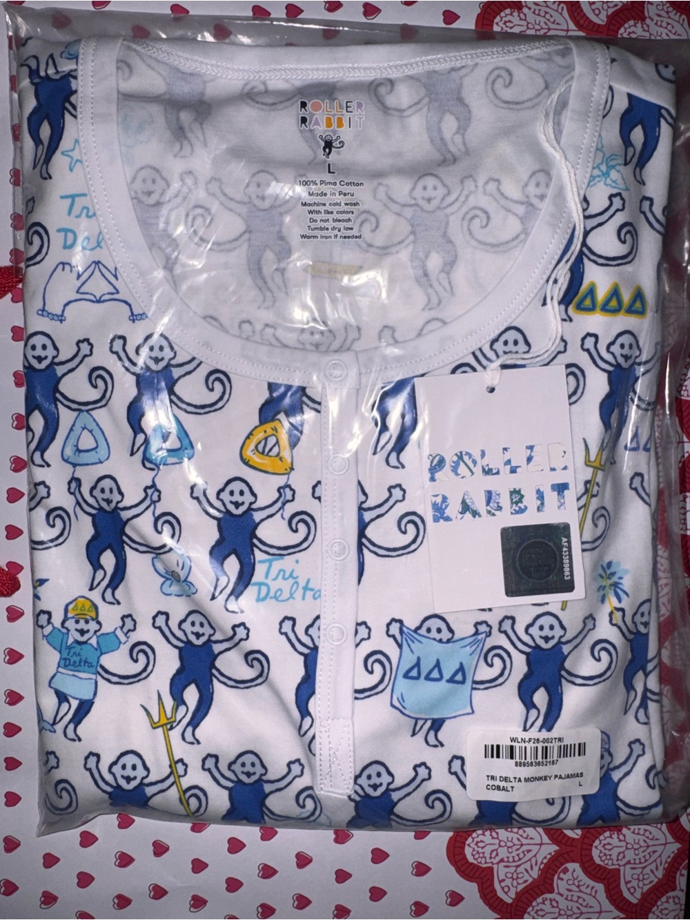 Roller Rabbit Tri Delta Monkey Pajamas size Large